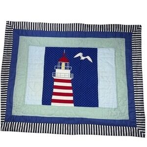 Keeco Lighthouse Quilted Pillow Sham Blue Red Nautical Coastal Standard 29x23